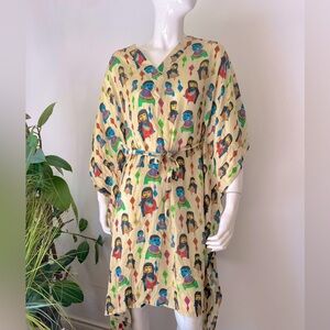 Ayaany Beige Printed Kaftan dress belted faces